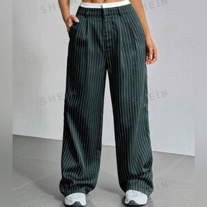 SHEIN Green and White Striped Trousers